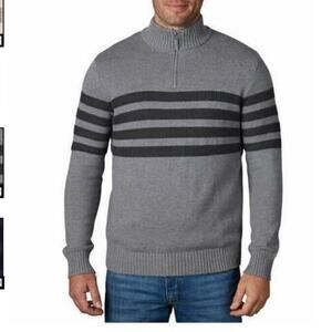Tahari Men LG 1/4 Zip Pullover Sweater Long Sleeve Heather Gray 100% Cotton Knit